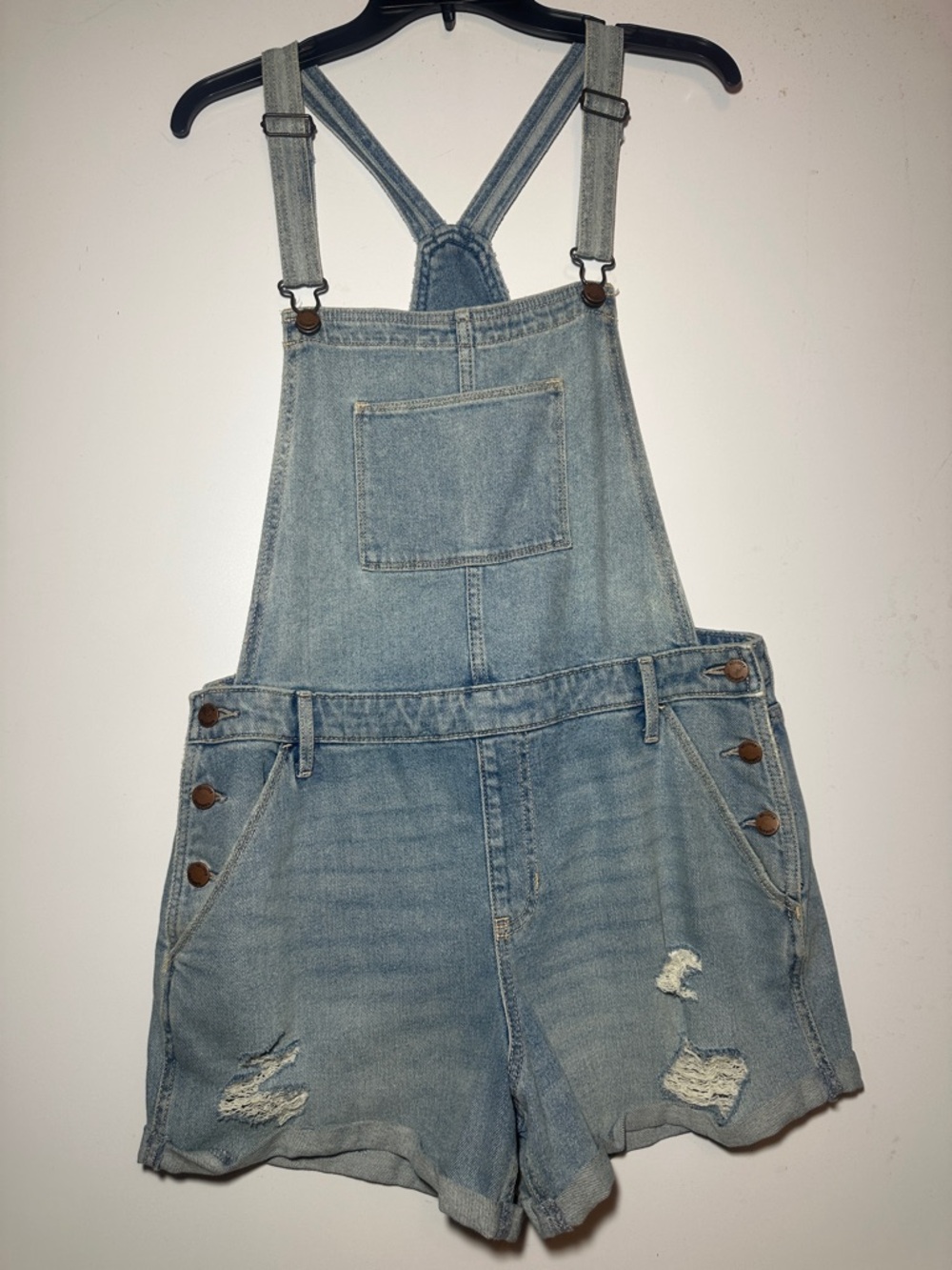Hollister Light Blue Denim Overalls with Leather Logo Patch
